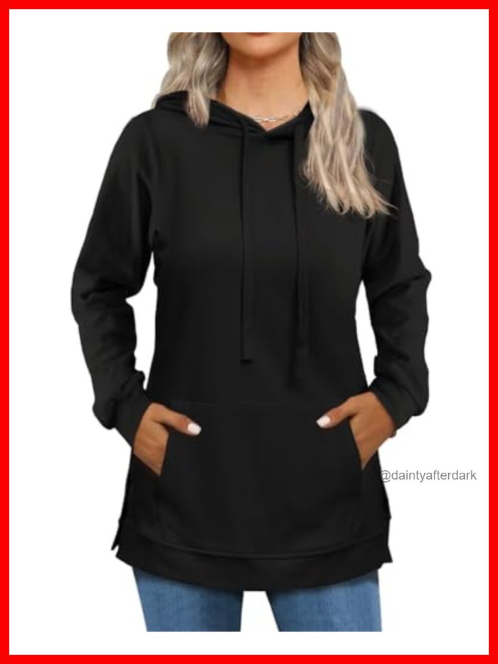 Women's Split Hem Drawstring Hoodie Long Sleeve Pullover Sweatshirt with Pockets
